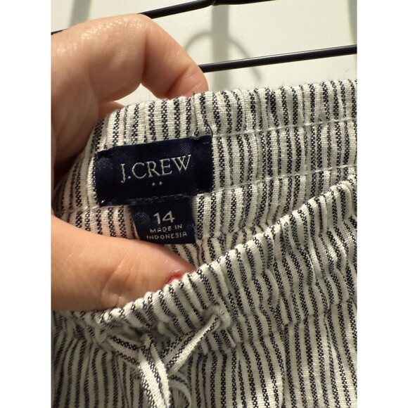 Women’s J.CREW Black Striped Linen-Cotton Blend Drawstring Pant 14 Slim Wide Leg - Picture 3 of 5